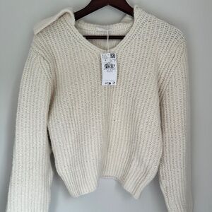 MANGO Teen Cream Collared Sweater — Size Large